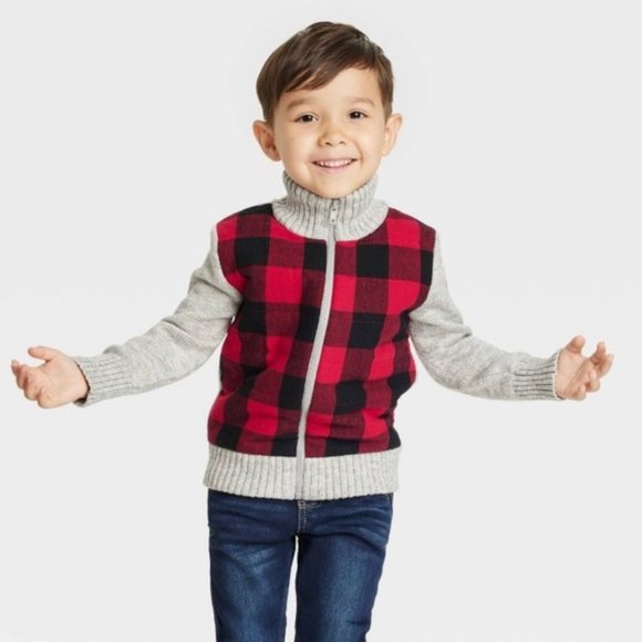Cat & Jack Toddler Boys' Size 18 Month Red Buffalo Check Sweater - Never Worn - Picture 2 of 3